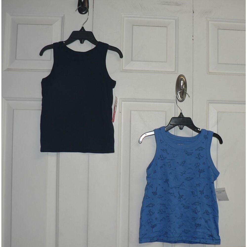 Joe Fresh Boys 2 Pack Sleeveless Cotton Tank Tops Blue Dinosaur & Navy Size 3